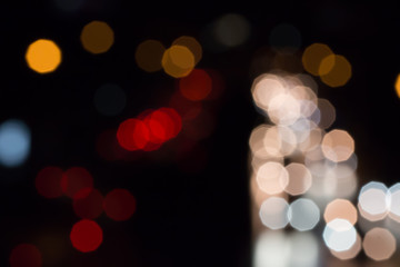 Blurry bokeh traffic on the road at night