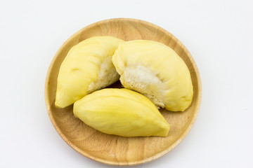 Durian in wooden dish white background 