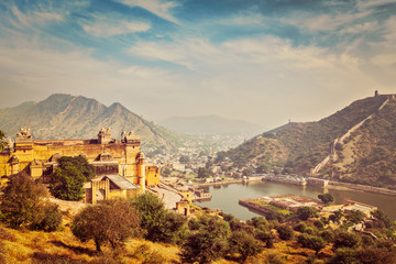 View of Amer Amber fort and Maota lake, Rajasthan, India