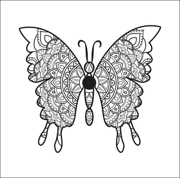 Black and white mandala butterfly vector for coloring, farfalla mandala in  bianco e nero vettoriale da colorare Stock Vector