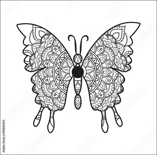 Download "Black and white mandala butterfly vector for coloring ...