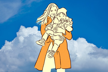 Fototapeta premium Mother and Son in Front of Blue Sky