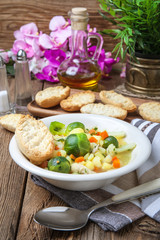 Bowl of minestrone soup.