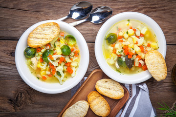 Bowl of minestrone soup.