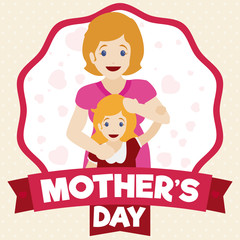 Mom and Daughter Celebrating Mother's Day, Vector Illustration