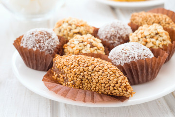 tray of almond chocolates on table