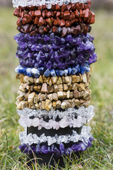 Bracelets of  colorful semiprecious stones,  crystals and beads