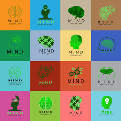 Mind Icons Set - Isolated On Mosaic Background - Vector Illustration, Graphic Design. For Web, Websites, Print, Presentation Templates, Mobile Applications And Promotional Materials