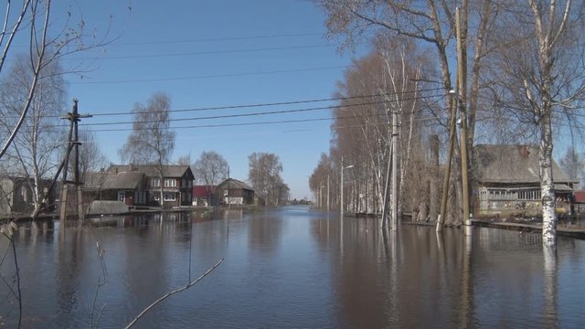 Village During Flood. The house stands in water during floods in the village. 