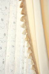 yellow silk and lace curtain