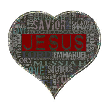 I love Jesus Religious Words isolated on white Heart shape