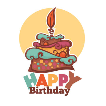 vector background with image of birthday cake, candle and place