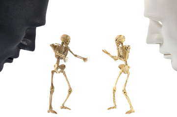 Skeleton bones standing action, human behavior
