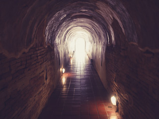 underground tunnel.Light at the end of tunnel.