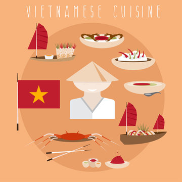 flat design vector template of vietnamese cuisine