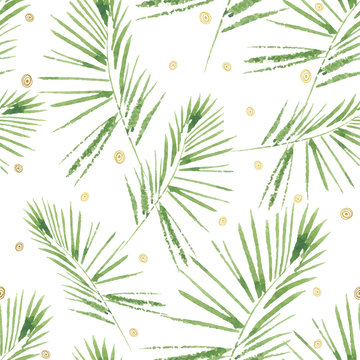 Palm leaves pattern. Seamless, hand painted, watercolor pattern. Vector background.