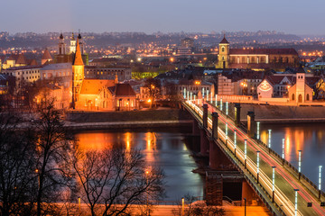 Night panorama of the river and Kaunas from Aleksotas hill, Kaunas, Lithuania.