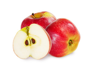 Two and a half red apples over white background.