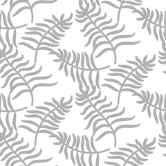 Tropical jungle palm leaves pastel gray color pattern background on white. Exotic nature pattern for fabric, wallpaper or apparel.