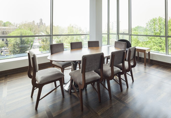 table in open plan living room of a luxury duplex apartment