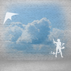 Girl and flying kite