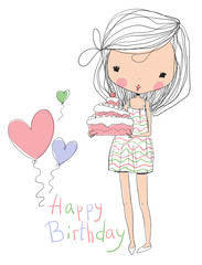 sweet girl with birthday cake