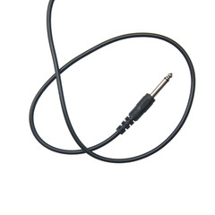 Guitar audio jack with black cable isolated on white background
