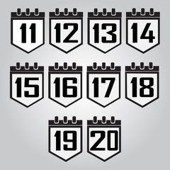 Calendar icon number 11 to 20 illustration