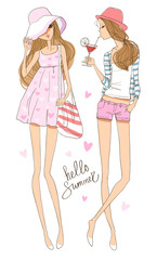 Beautiful romantic girl/sea-themed illustration