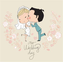 Wedding card. Bride and groom
