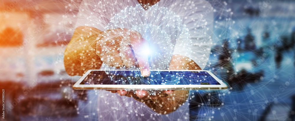 Poster businessman using data network