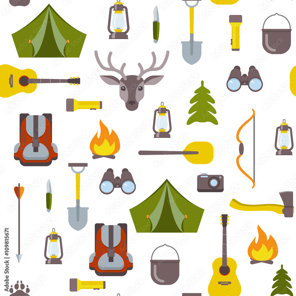 Wall mural Camping Seamless Pattern