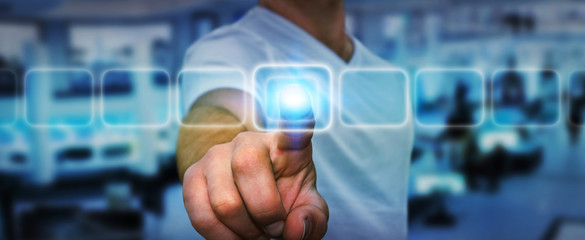 Businessman touching modern tactile screen button