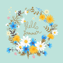 Fototapeta na wymiar Summer wreath. vector hand drawn floral illustration with meadow flowers