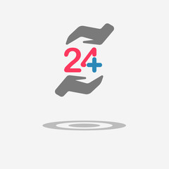 Twenty four available medical help icon. Hands of care. Flat trendy modern vector illustration