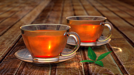 3D illustration of tea in glass cup