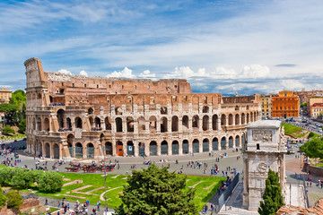Fototapeta na wymiar Colosseum in Rome, Italy with tourists.