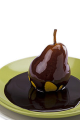 poached pear with chocolate
