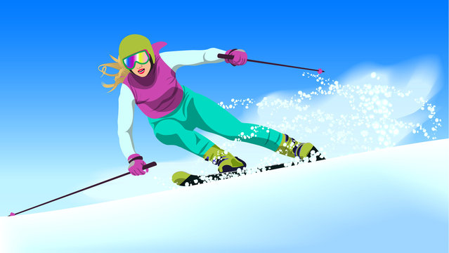 woman on a ski going down a hill