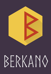 Berkano rune of Elder Futhark in trend flat style.