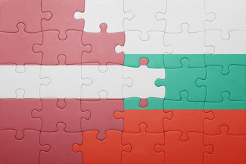 puzzle with the national flag of latvia and bulgaria