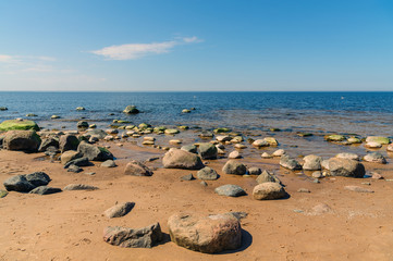 Stones at coastline of Baltic sea in Riga