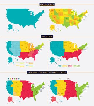 USA Time Zones And Related States