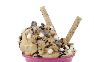 ice cream with wafer and chocolate syrup