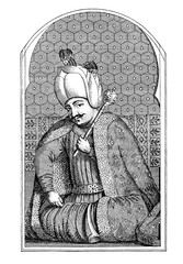 Fototapeta premium Selim I, Sultan of the Ottoman Empire in XVI century, engraving illustration portrait