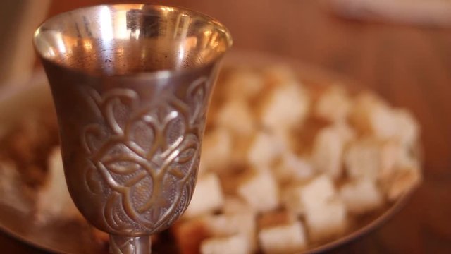 Bread and wine for communion at a church service