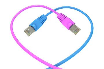 computer network cables in the heart-shaped, 3D rendering