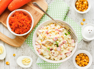 Salad with corn and crab sticks