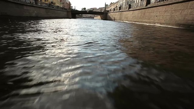 Flight near the water in canal in Saint-Petersburg