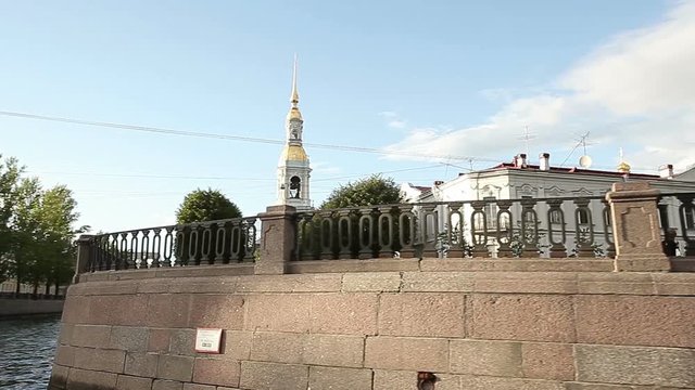 View from water to the belltower of the St. Nikola of the Sea cathedral